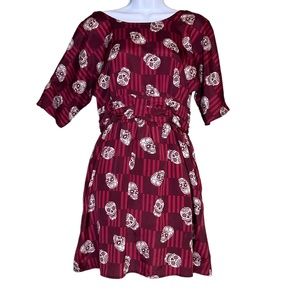 Xhilaration Skull Dress Back Zip Pleated Ruched Waist Dolman Sleeve Junior M